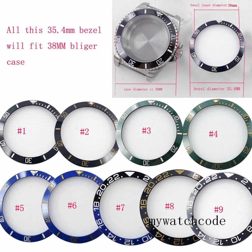 High Quality 35.4mm*29mm Black/Blue/Green Ceramic Slope Watch Bezel Insert For SUB 38mm Watch Case