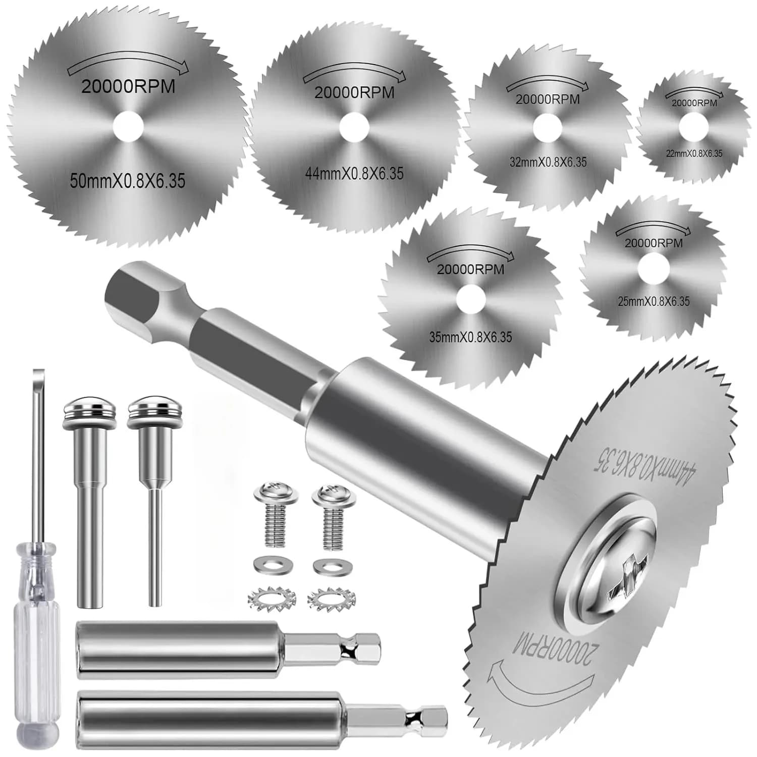 HSS Circular Blade Set with 1/4 Dust Hexagonal Attachment, Multifunction Cutting Disc for Rotating Tools, Metal, Wood, Plastic