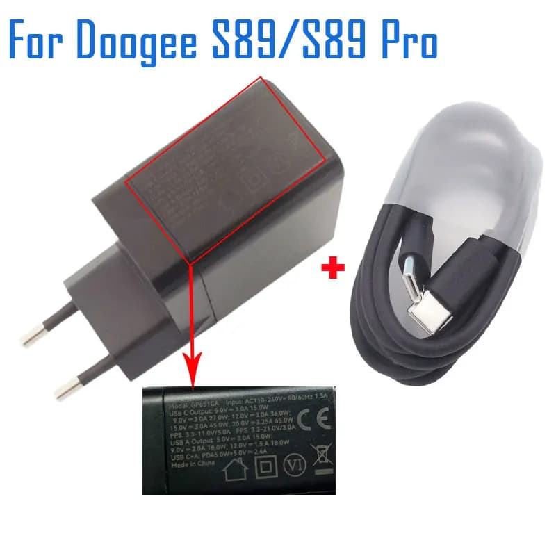 Adattatore originale DOOGEE S89 TP303C caricabatterie rapido 3.0 caricabatterie da viaggio adattatore spina ue + cavo USB 15V 3.0A per Smartphone DOOGEE S89