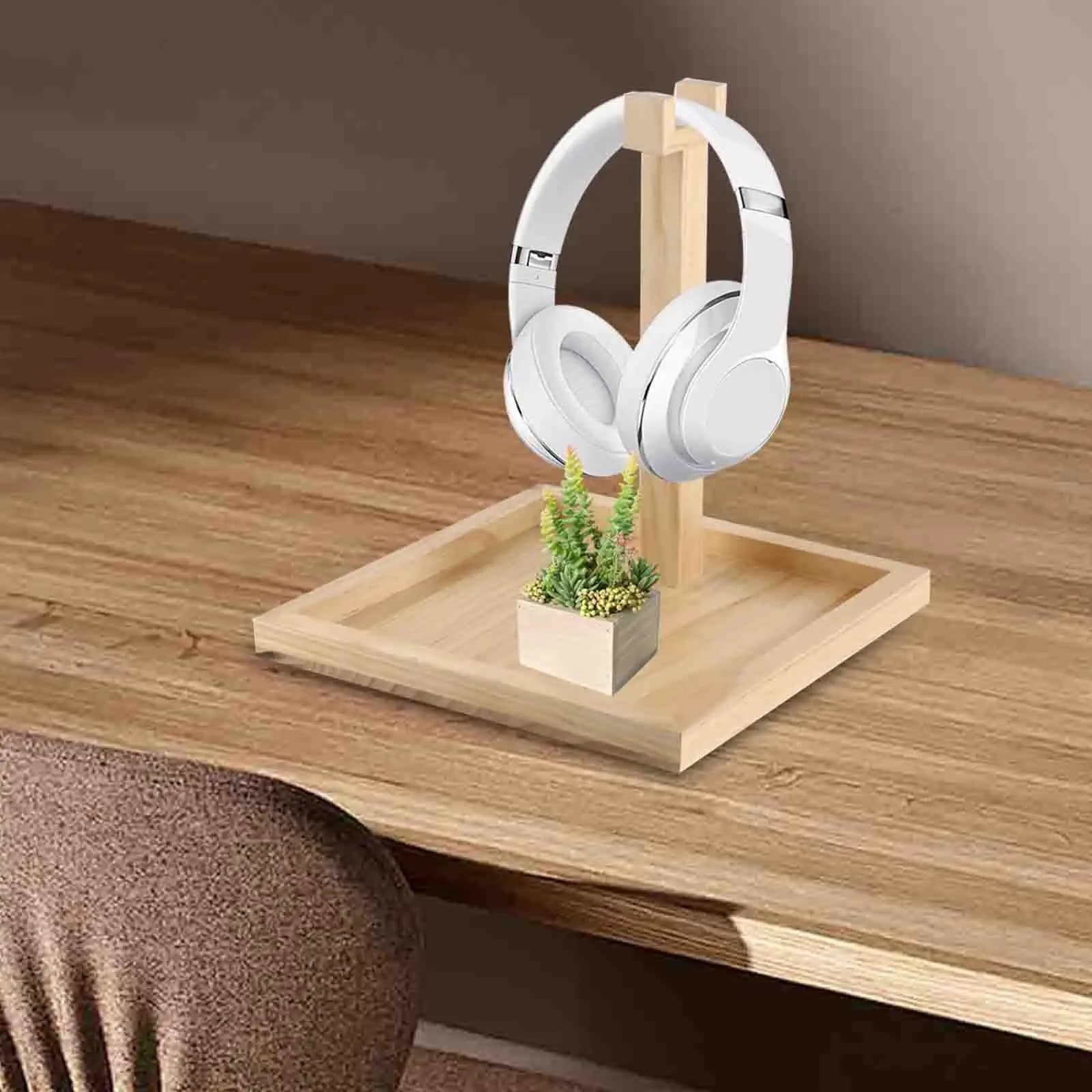 Supporto per cuffie Vassoio portaoggetti in legno Uso per ufficio domestico Supporto per cuffie da tavolo antiscivolo multifunzionale Supporto per auricolari