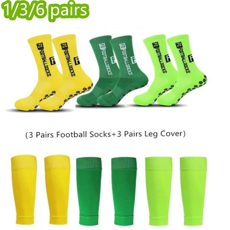 1/3/6 paia di calzini sportivi da calcio FS antiscivolo, resistenti al sudore e agli odori + protezioni per le gambe