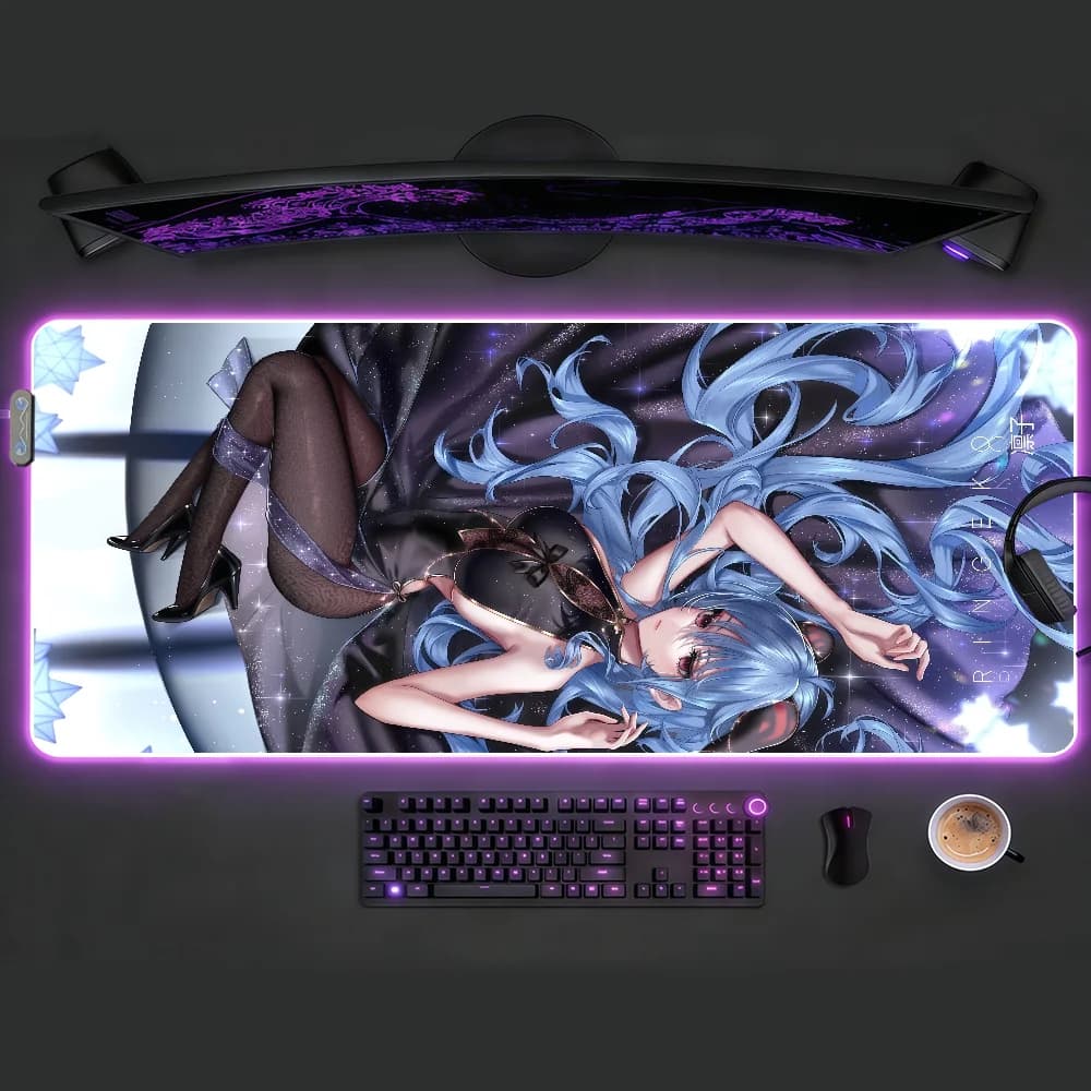 Ganyu Genshin Impact RGB LED mouse pad, rubber non-slip desk mat, game accessories, XXL large mat for computer and office keyboard