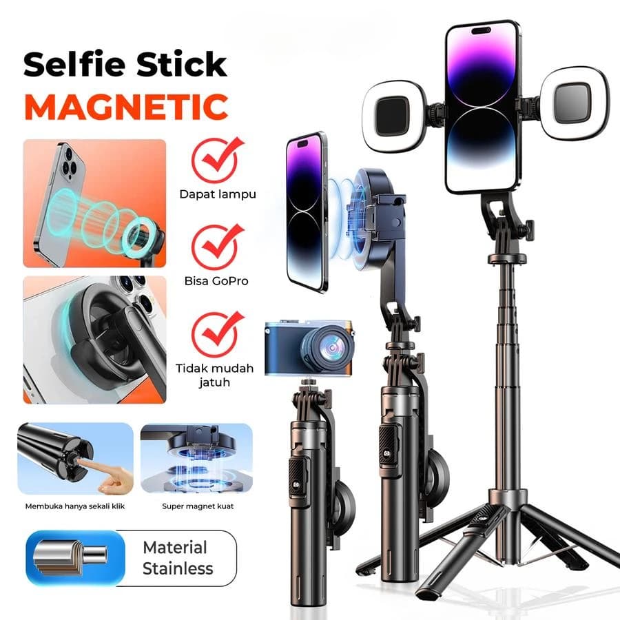 Bluetooth Magnetic Selfie Stick Tripod with Remote for Cellphone for IPhone 16 15 14 13 12 Pro Max for HUAWEI XIAOMI SAMSUNG