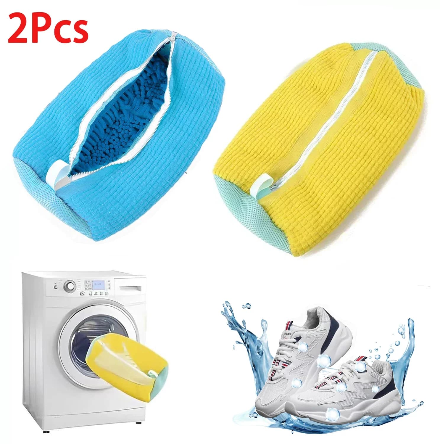1/2Pcs Shoe Washing Machine Bag Laundry Washer Dryer Reusable All Types Zipper Closure Padded Fluffy Fibers Sneaker Cleaning