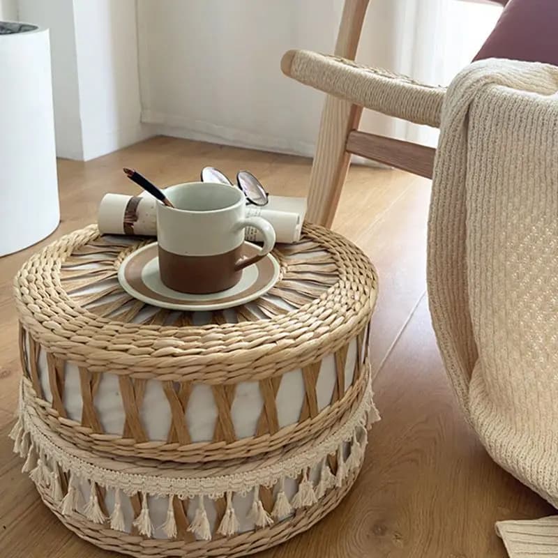 & Nordic Handwoven Straw Pouf, Japanese Tatami Floor Cushion, Zen Meditation Pad for Bay Window, Home Prayer & Relaxation