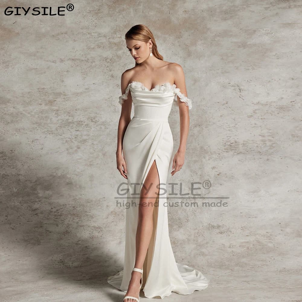 GIYSILE Abito da sposa bianco francese leggero personalizzato 2025 Abito a sirena in raso Abiti da sposa per servizio fotografico abiti da sposa boda