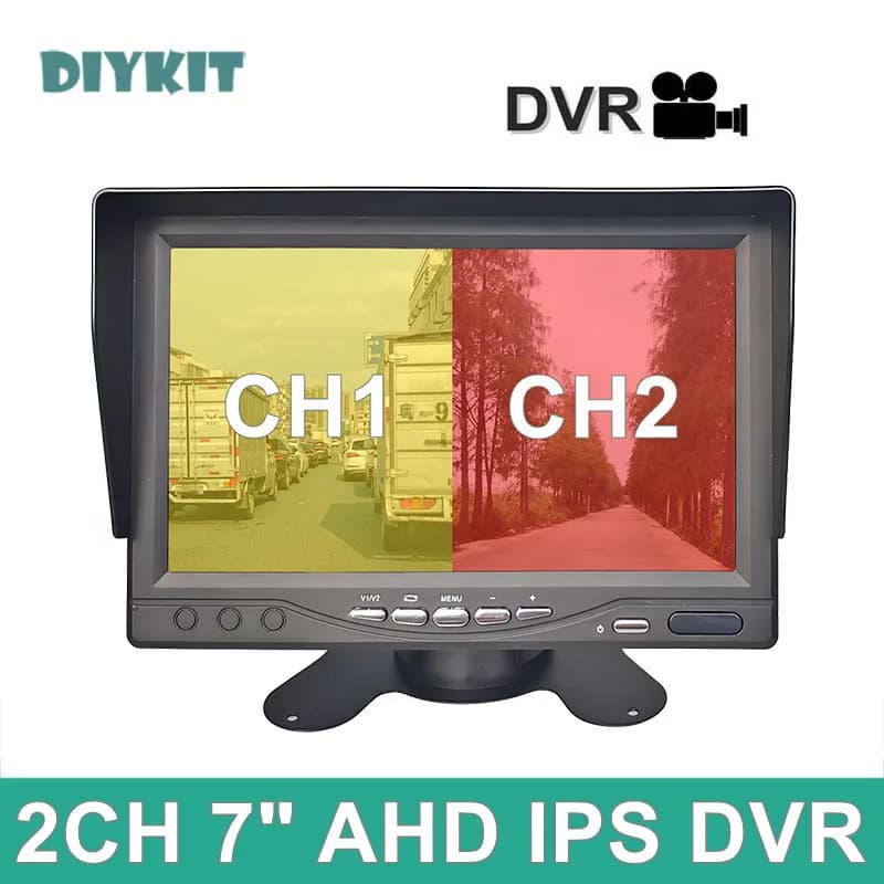 DIYKIT 7 pollici AHD IPS 2CH Vista posteriore Monitor per auto Supporto CVBS 720P 1080P AHD Videocamera per auto Registrazione video