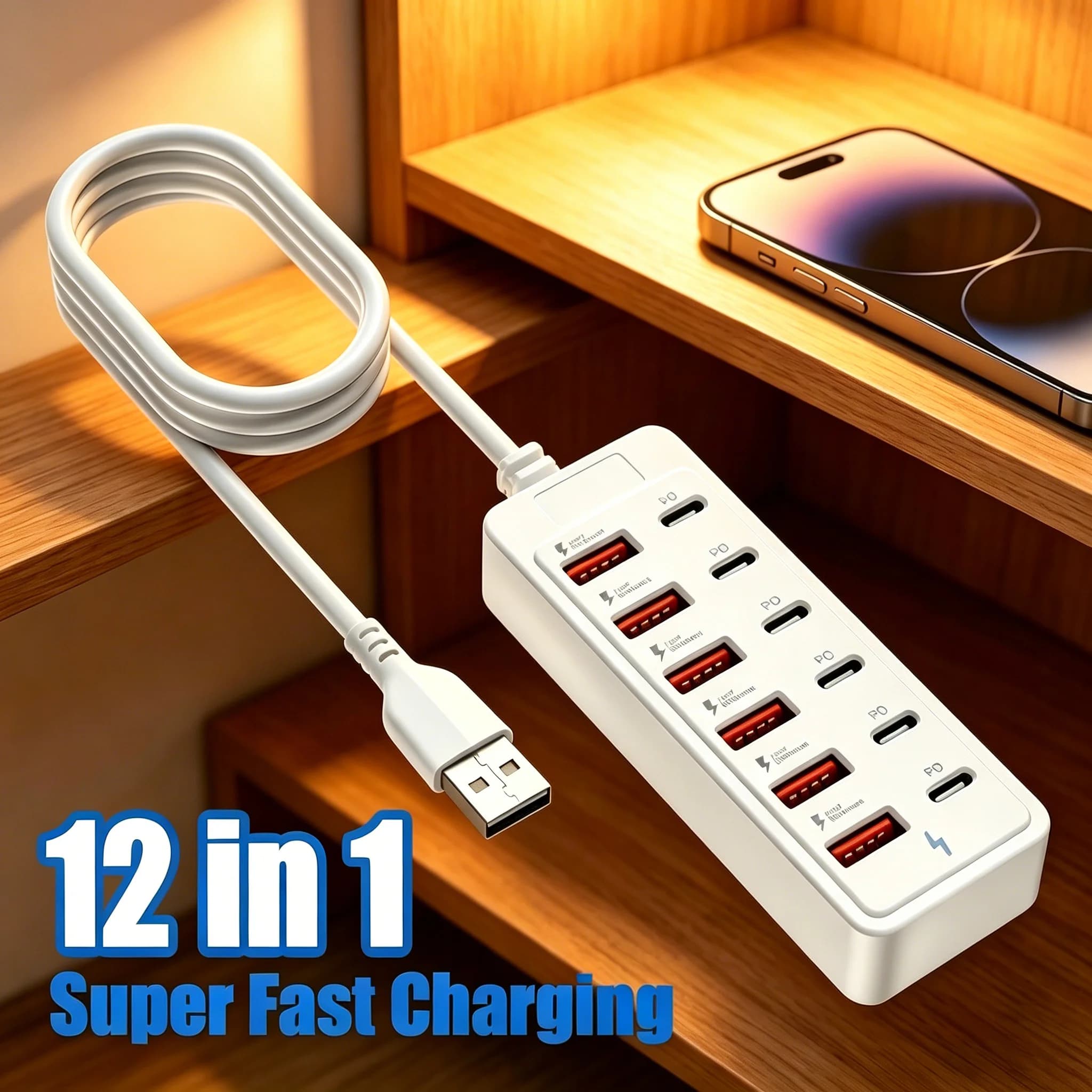 Adattatore USB Type C 12 in 1, stazione di ricarica per cellulari, docking station USB per cellulari e computer, espansore USB universale