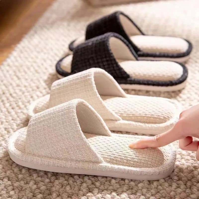 Four Seasons Linen Slippers Women's Indoor Home Non-Slip Soft Sole Silent Sweat-Absorbent and Deodorant Home