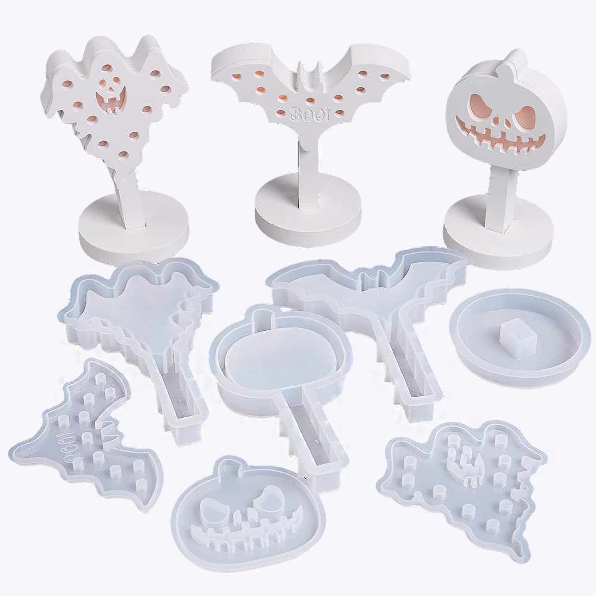 Fai da te 3D Fantasma Pipistrello Zucca Stampo in silicone Fatto a mano Ornamento Luce Lampada da notte Gesso Stampo in resina di cemento Ornamento di Halloween
