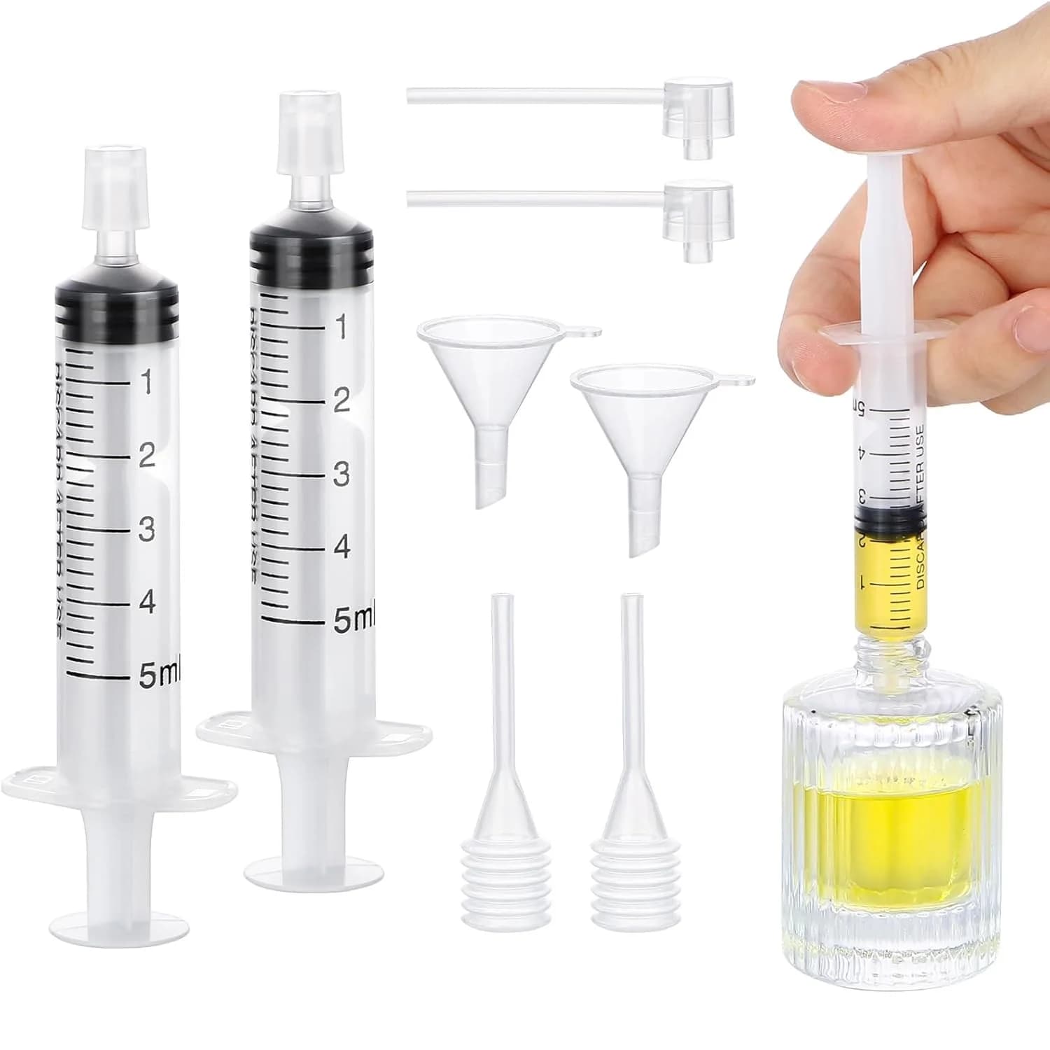 Kit di strumenti di ricarica per profumo da 5 ml, set di strumenti di trasferimento per dispenser trasparente da 8 pezzi Strumento di trasferimento per pompa cosmetica a imbuto per profumo da viaggio