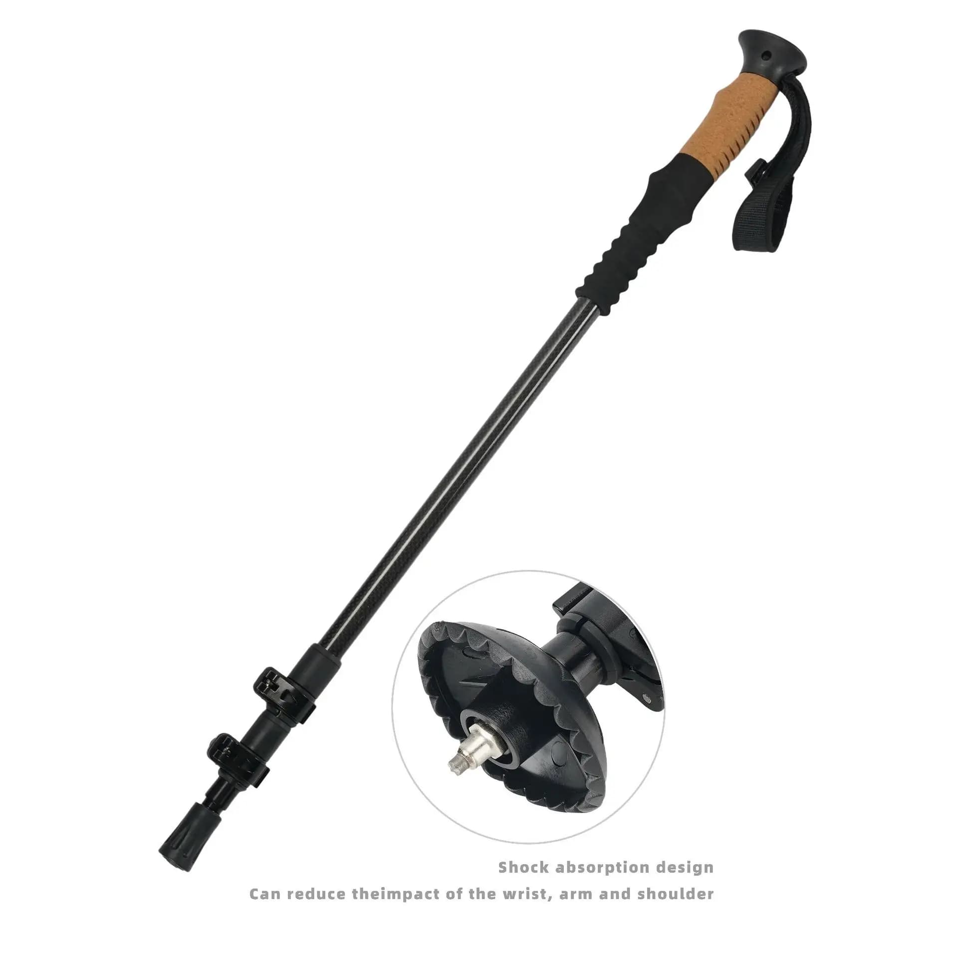 Cross-border multi-functional telescopic cushioning trekking poles outdoor carbon fiber essential crutches high-strength