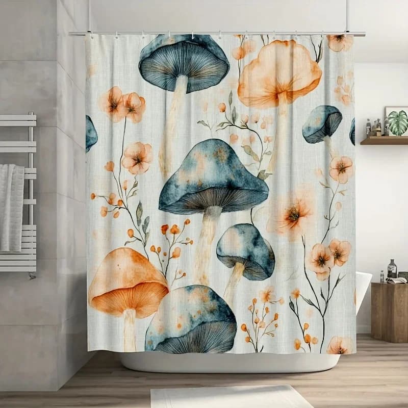 Tenda da doccia in poliestere 1 pezzo - Funghi verde acqua pastello, 71x71 pollici, modello cartone animato, 12 ganci, lavaggio a mano, arredamento estivo per il bagno