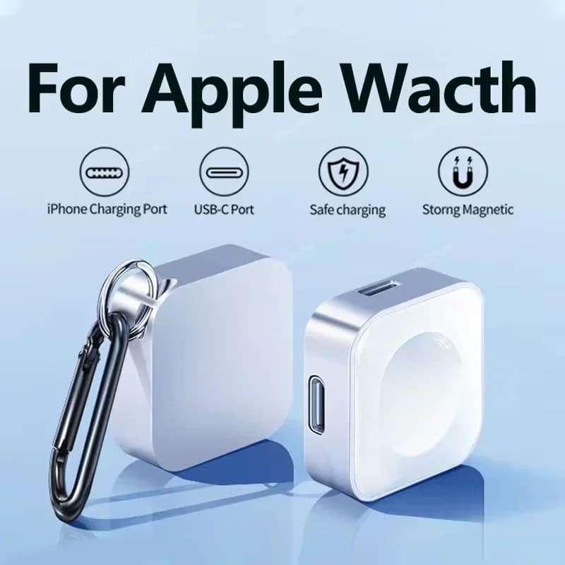 Portable Wireless Charger for Apple Watch with Dual Type-C and 8 Pin Interface, Compatible with S9 8 7 6 5 4 3 2 1 SE Ultra Series, Quick Charging