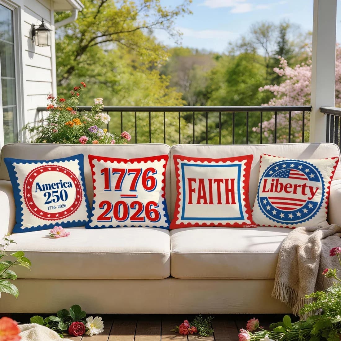 4 copricuscini per il 250° anniversario della festa dell'Indipendenza, stampati su un lato, 40/45/50 cm, copricuscino decorativo per divano, decorazione per la casa