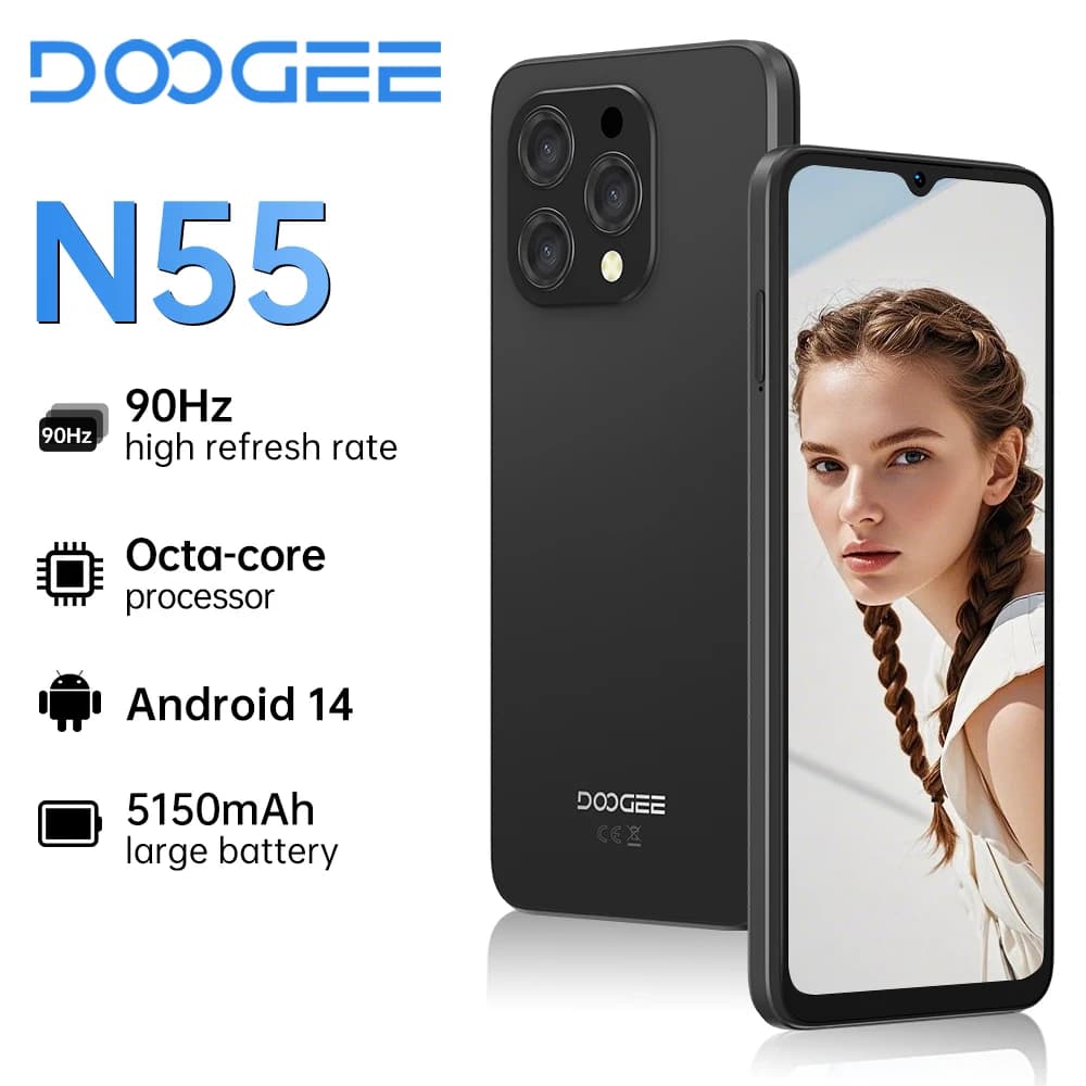 DOOGEE [N55] Smartphone 5G 6.56 "90Hz Schermo IPS Telefono Portatile 4GB+128GB Tripla Fotocamera 13MP 5150mAh Android 14 Telefono Cellulare