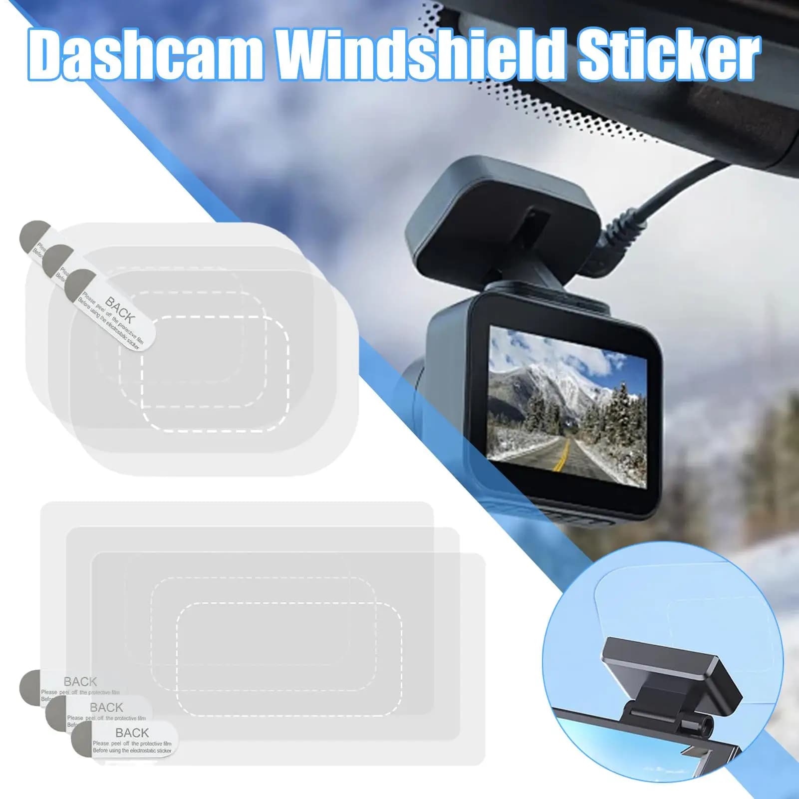 Adesivi per montaggio su parabrezza per dashcam, 6 pezzi, adesivi elettrostatici per parabrezza, pellicola adesiva statica per schermo dashcam per auto
