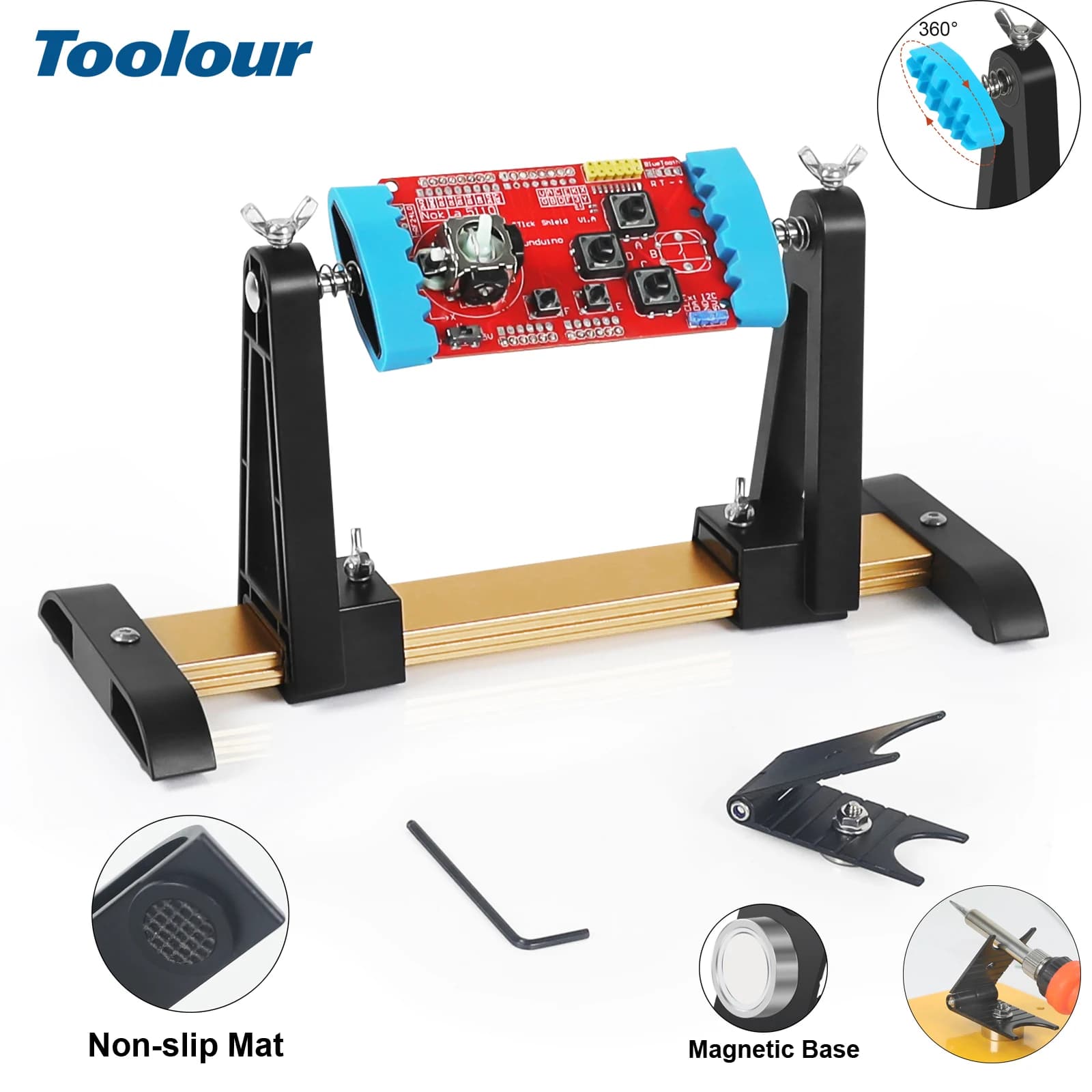 Supporto per PCB regolabile Toolour 360 ° Morsetto per circuito di rotazione con supporto magnetico per saldatore per saldatura/saldatura