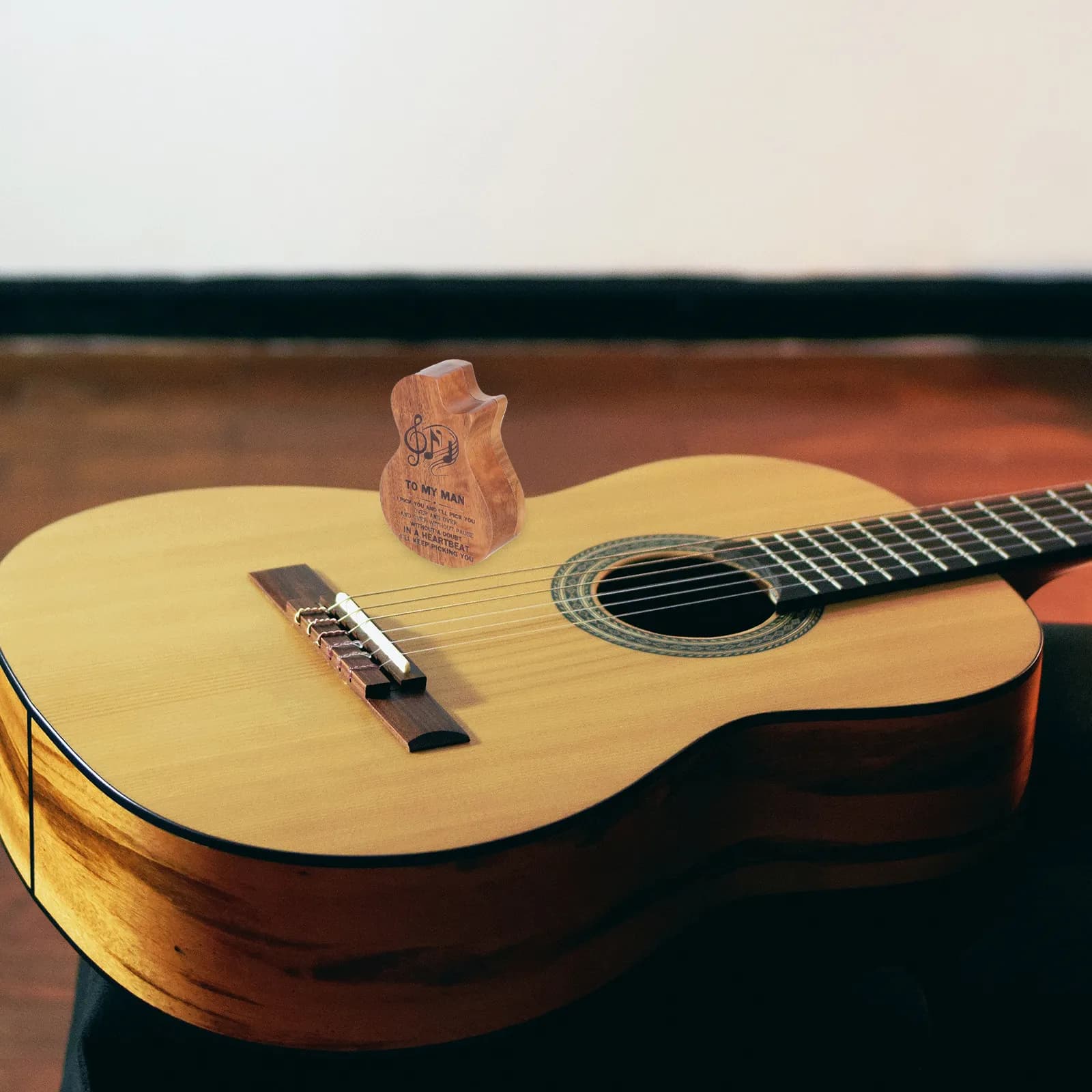 Squisito custodia per plettri da chitarra in legno con superficie liscia che previene la perdita dei plettri, scatola portaoggetti di facile accesso per musicisti, artisti e studenti