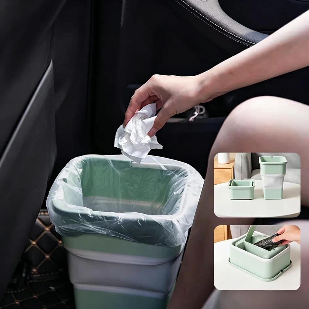 Foldable Car Trash Can with Lid Portable Mini Auto Garbage Bin Collapsible Waste Basket for Office Desktop Home Organizer