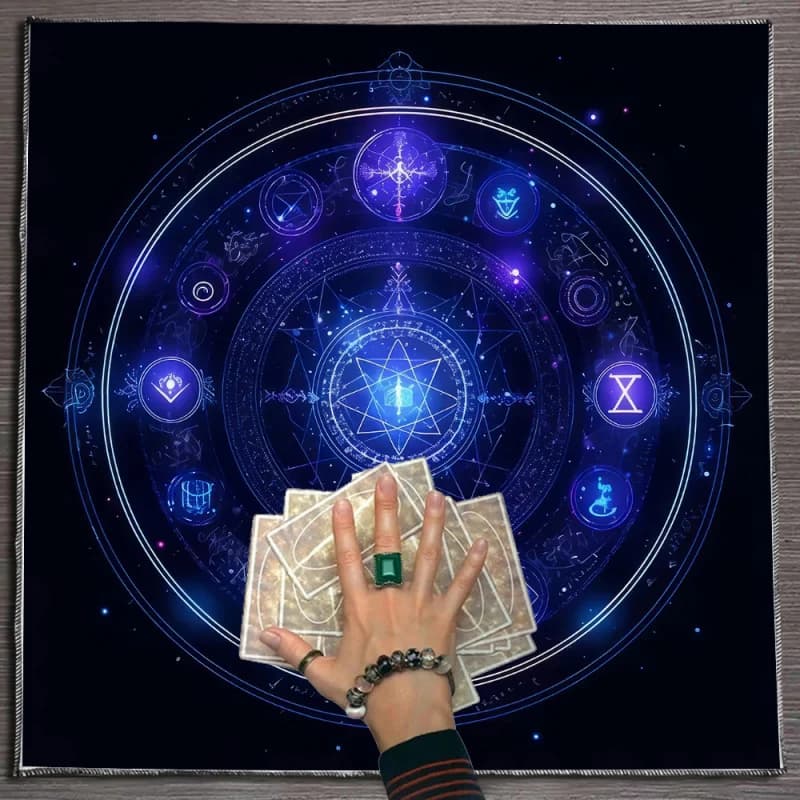 Tappeto da Tavolo Tarocchi Luna Serpente Magia Stellata, Telo Altare Rituale Misterioso, Tappetino Speciale per Divinazione