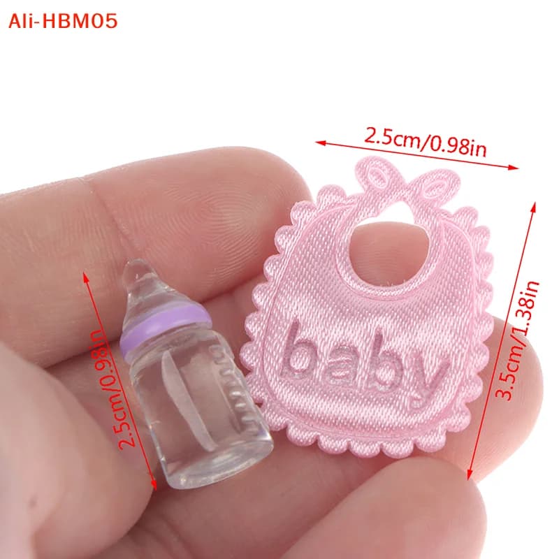 (HB05)1:12 Dolls House Miniature Baby Bottles Pacifier Bibs Set Nursery Accessory Gift