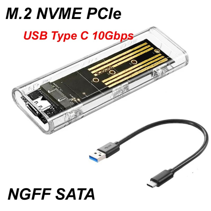 Custodia SSD M.2 NVME PCIe/NGFF SATA Custodia esterna trasparente USB tipo C 3.1 10Gbps M2 B + chiave M/chiave M per scatola disco rigido SSD da 4 TB