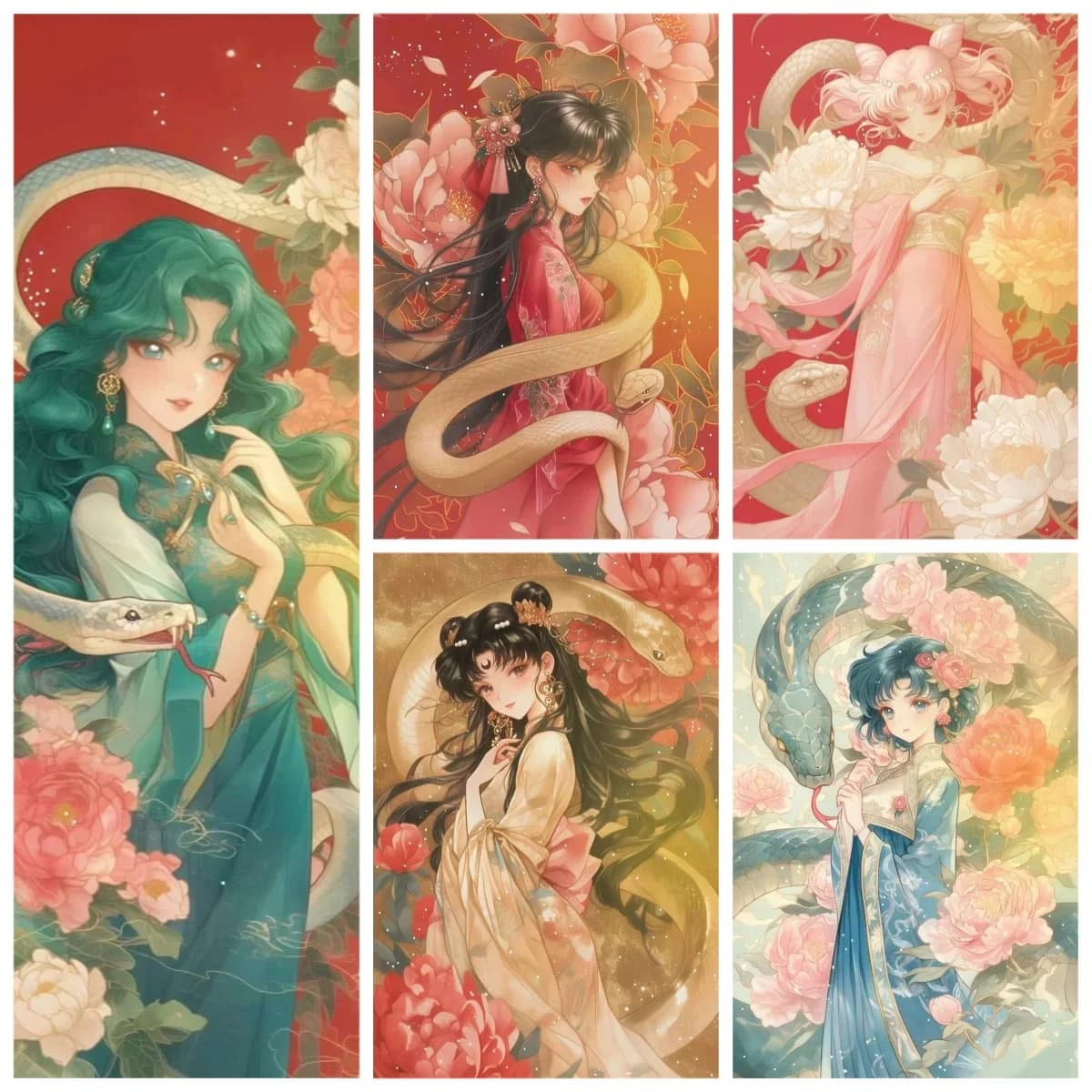DIY Diamond Painting Ancient Style Beauty With Snake And Peony Art, Handmade Wall Art Ideal Holiday Gift For Home Decoration