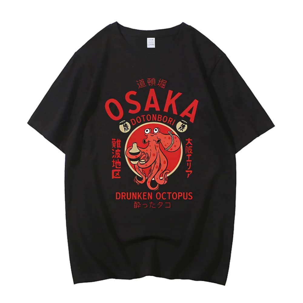 Japanese Style Osaka Dotonbori Drunken Octopus Graphic T Shirts Men Women High Quality Cotton Vintage Short Sleeve Tees