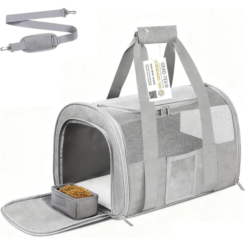 Cat Carrier Pet Dog Carrier Airline Approved for Puppy Cat Carrier Under 15 lbs, Collapsible Soft Sided Airline Approved Cat Carriers, Grey
