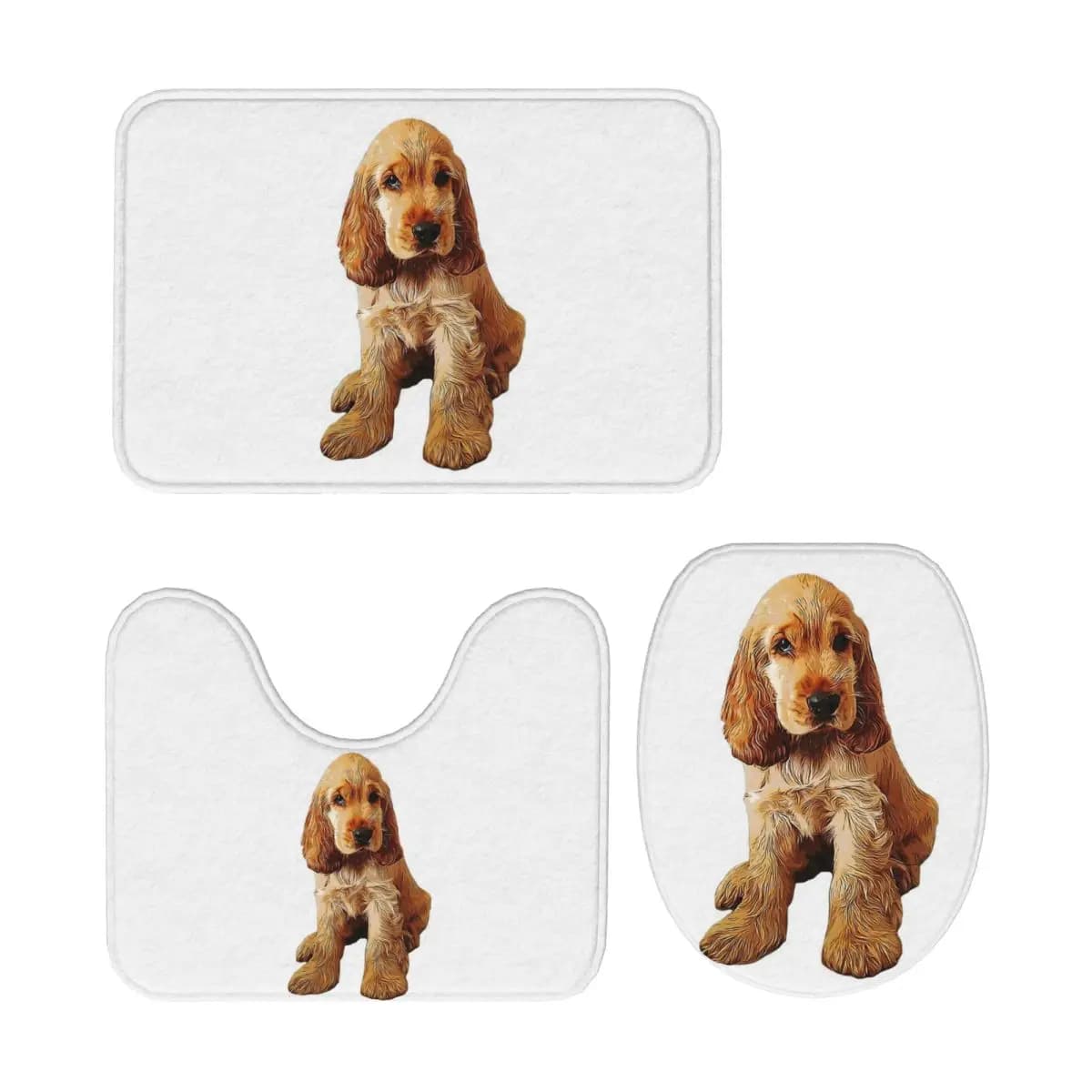 Gold Cocker Spaniel Puppy Dog 3 pezzi Tappetino da bagno Set da bagno Copriwater Decorazioni per la casa Tappeto antiscivolo Tappeto da pavimento