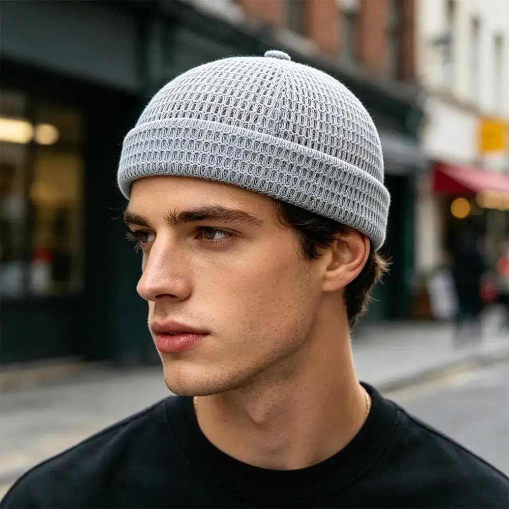 Summer Mesh Melon Skin Hat Breathable Ultra-Light Beanies Hat Adjustable Brimless Hip Hop Cap Sailor Landlord Cap