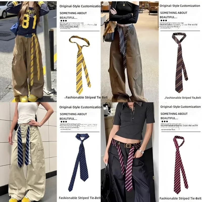 2026 South Korea Dongdaemun Striped Tie Shirt Women Retro Versatile Scarf Design Sense Niche Belt Decoration Multi Purpose