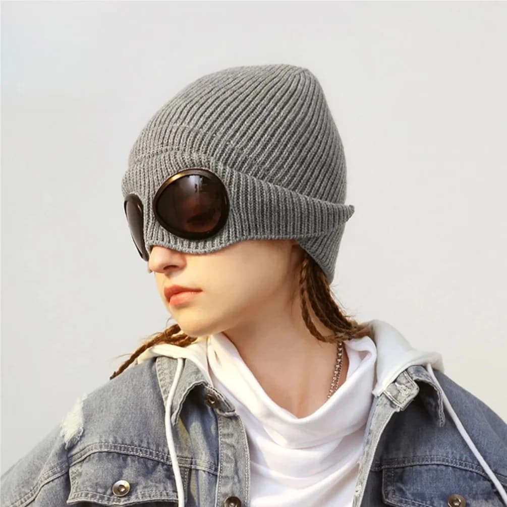 2/1 Unisex Uomo Donna Cappello lavorato a maglia con occhiali Antivento Scaldino invernale Berretti da sci Morbido caldo antiscivolo Protezione per le orecchie Berretto e guanti