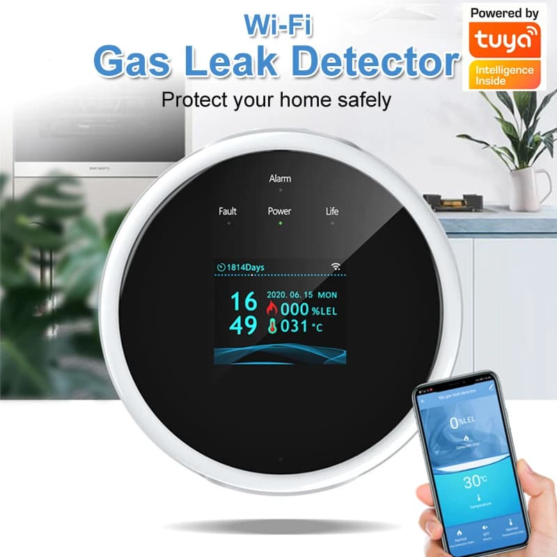 Tuya Wifi rilevatore di perdite di Gas allarme Gas combustibile schermo a colori Display temperatura Smart Life APP per cucina Villa magazzino