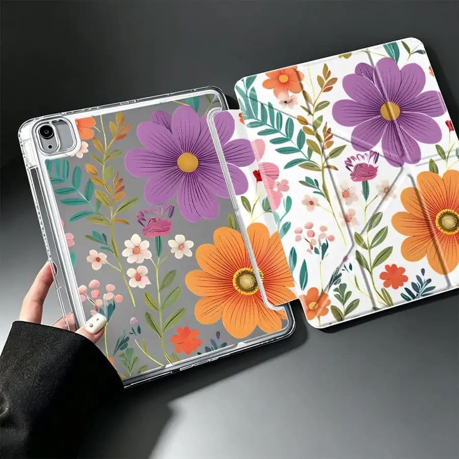 With Pen Slot Cover Tablet Case For iPad Air 8 M2 M3 3 9th 10th Gen Pro 13 2025 2026 12th 11th Mini 7 6 5 Wild Blooms