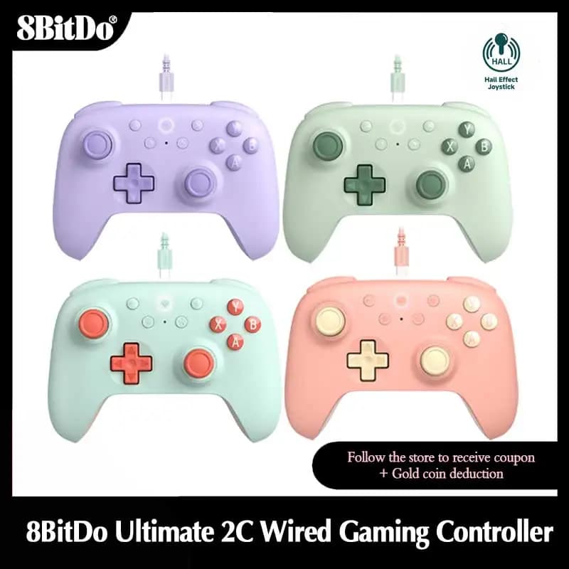 Gamepad cablato 8BitDo Ultimate 2C, controller di gioco USB con joystick ad effetto Hall per PC Windows 10 11, Android e Raspberry Pi.