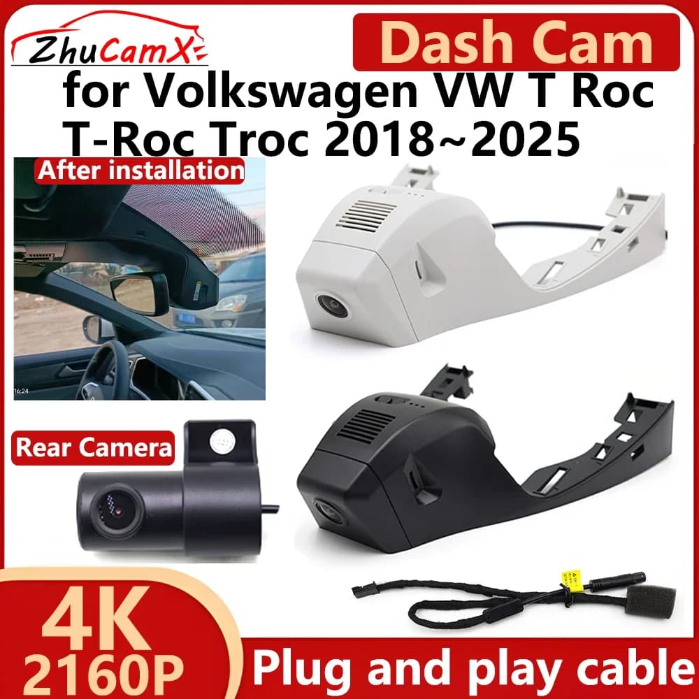 ZhuCamX for Volkswagen VW T Roc T-Roc Troc 2018 ~ 2025 4K UHD 2160P DVR for cars Dash Cam Camera for night vision Plug and play recorder