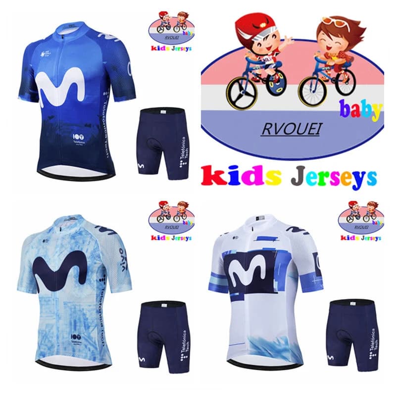 New Movistar Team Baby Breathable Kids Cycling Knit Set Shorts with pillow Black Kids Bike Clothing Boys Girls Summer Bicycle