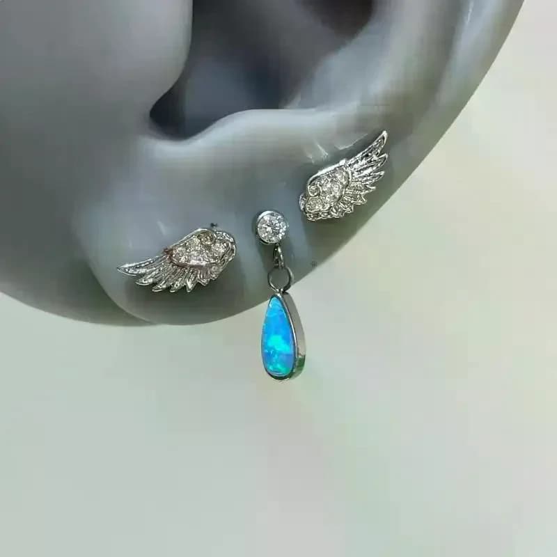 3Pcs Fashion Crystal Zircon Wing Earrings Stud Women Sweet Cool Luxury Shiny Angel Wings Water Droplet Pendant Earrings