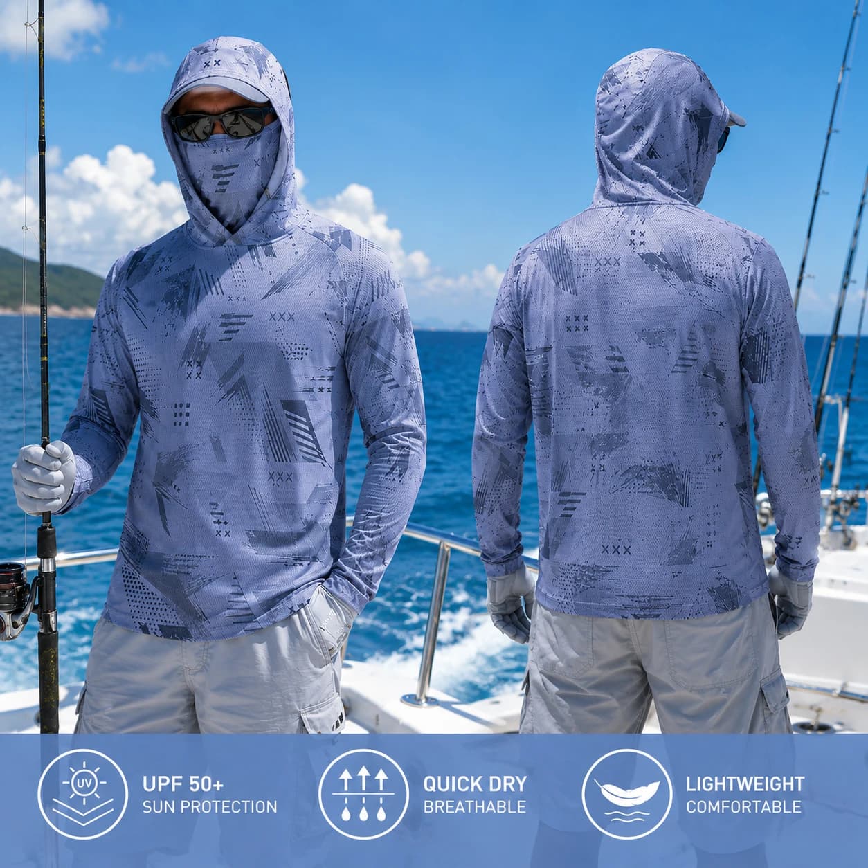 Fishing Shirt Hooded Men Fishing Clothes Outdoor Summer Mask Hoodie Sun Uv Protection Performance Jersey