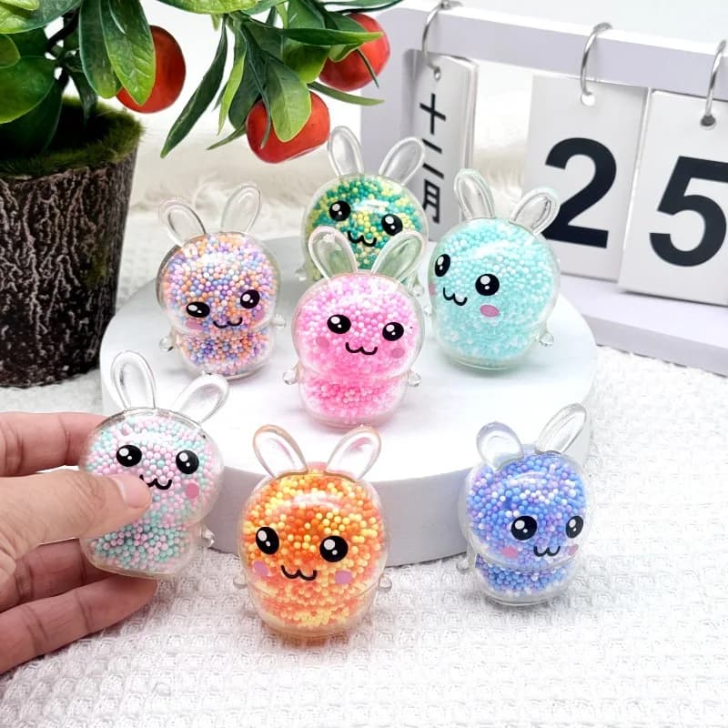 Set di 3 Palline Antistress a Forma di Coniglio con Luce, Giocattoli Colorati per Bambine e Bambini, Ideali per il Cestino di Pasqua