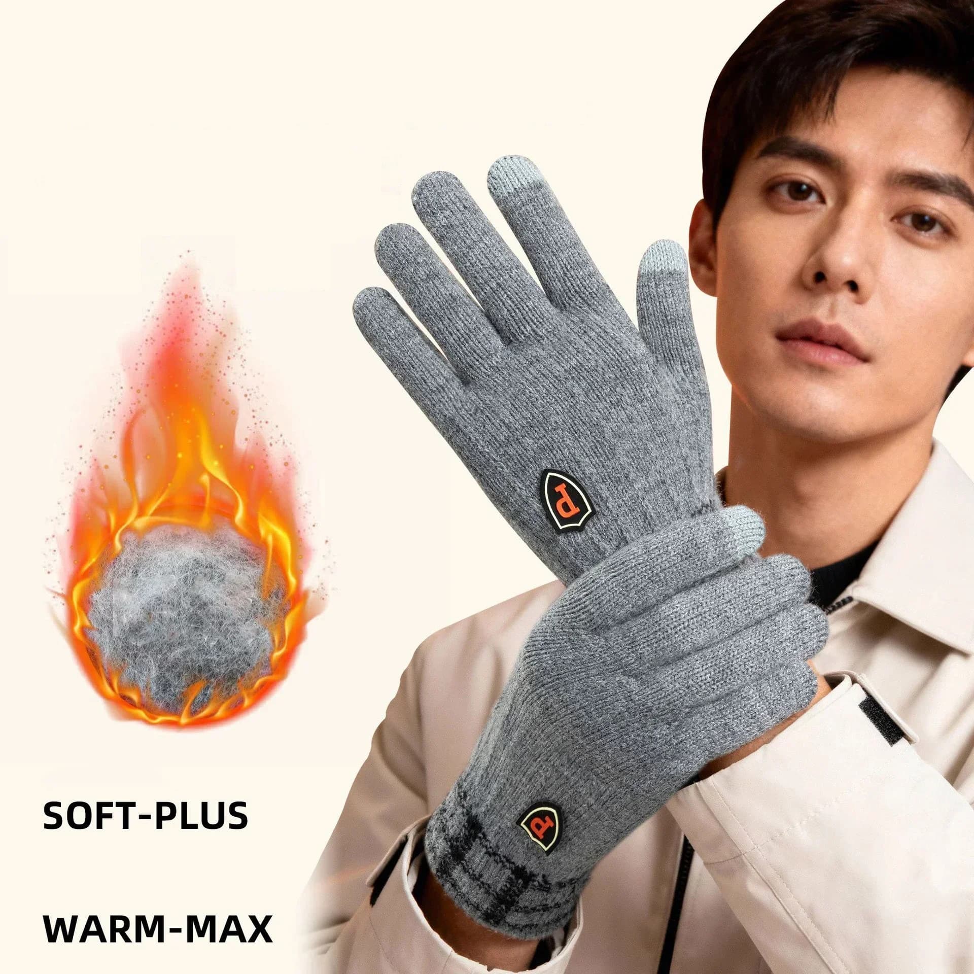 Winter Warm Gloves Men Windproof Gloves Commuting Touchscreen Outdoor Gloves Running Office Fashion Soft Men's Knitted Gloves