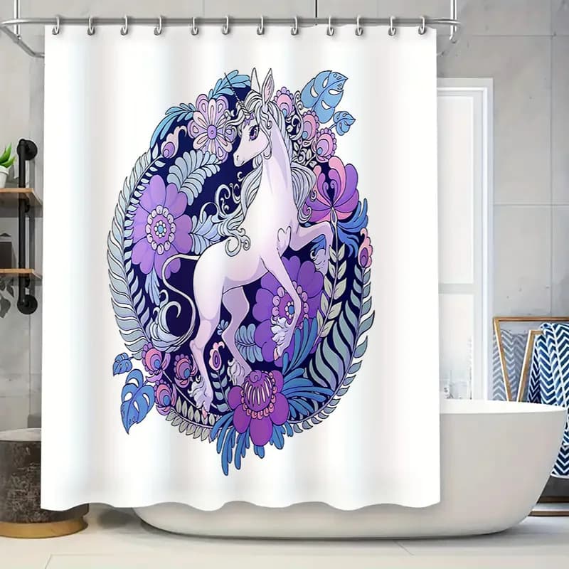 Set di tende da doccia con unicorno florealeFantasy Forest FondaleArticoli animali magiciTessili per la casa simpatici decorazioni murali con unicornoBathroom