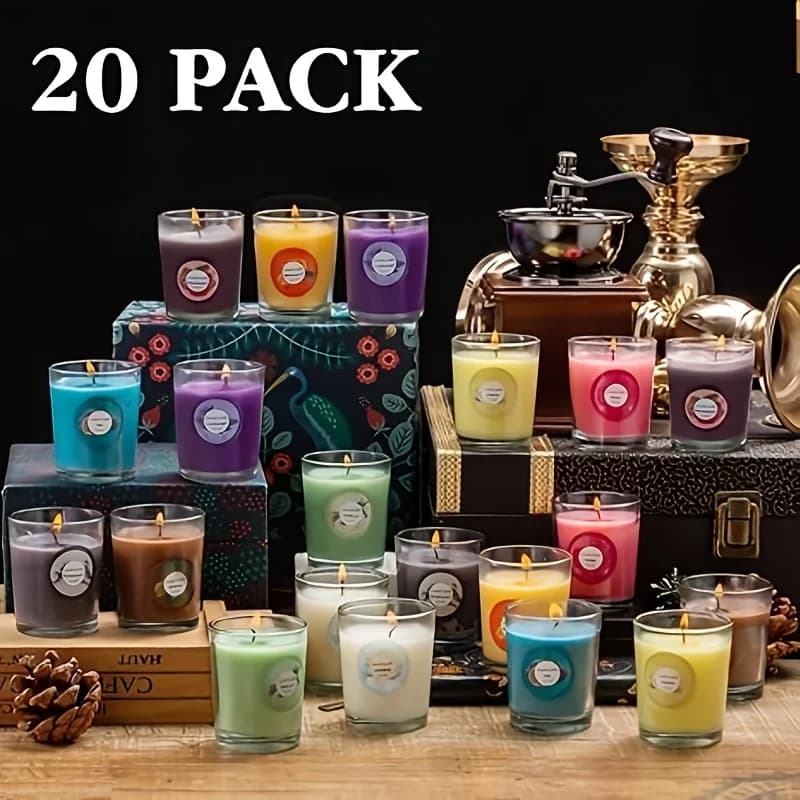 Confezione da 20 candele profumate, 10 fragranze, candele in vetro con cera di soia, set regalo di candele fortemente profumate per compleanno di donne, festa della mamma, Natale, San Valentino, ecc.