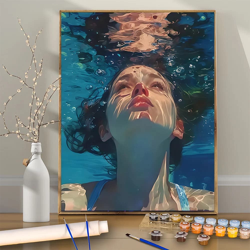 1pc frameless 1pc Beautiful Woman Swimming, 16X20 Inches - Frameless - Suitable for Beginners Acrylic Painting - Paint by Number