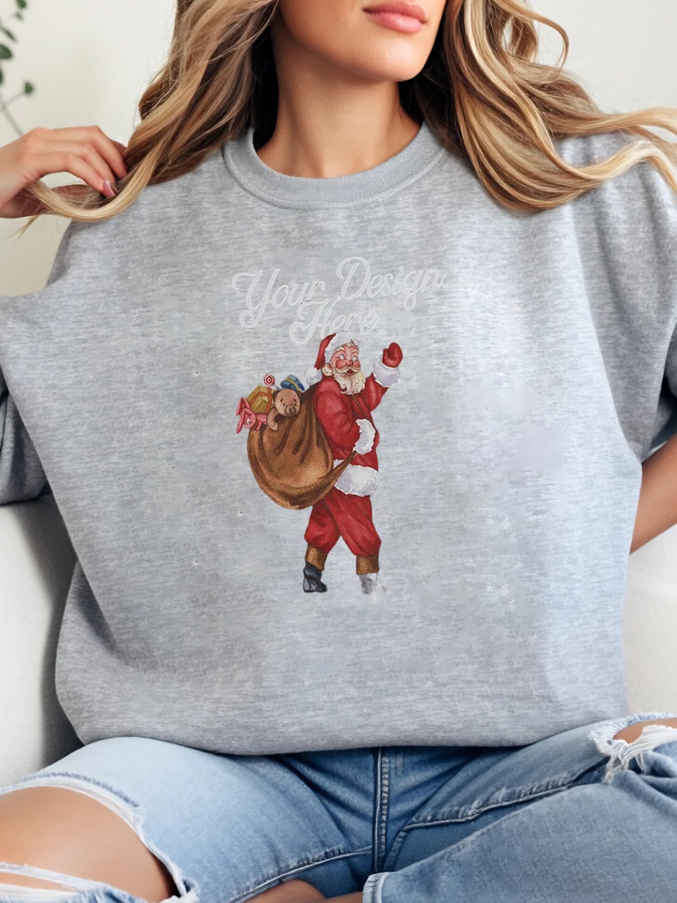 Babbo Natale con borsa regalo Stampa Felpa girocollo per le vacanze di Natale Abbigliamento casual da donna Taglie forti