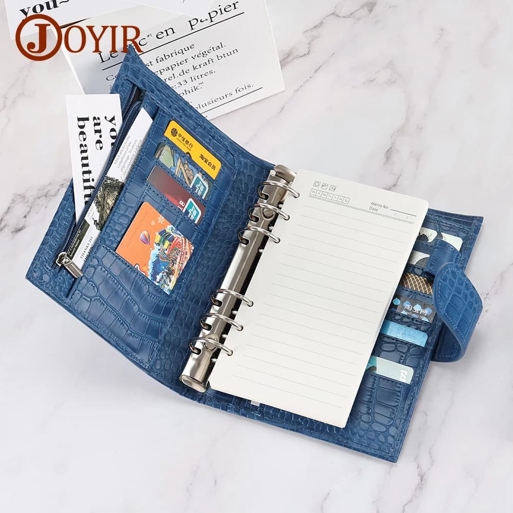 JOYIR Full Grain Leather Personal Ring Planner Binder Card Holder Organizer with 30 MM Rings Notebook Diary Journal Create Gift