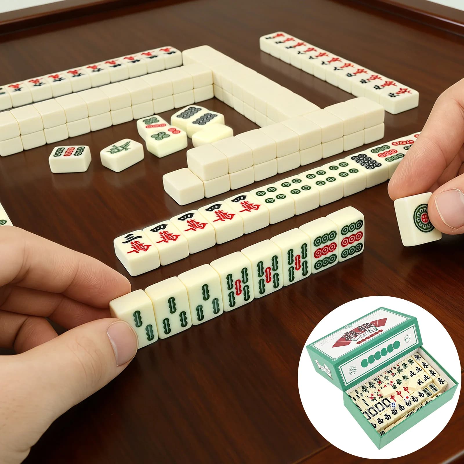 Mini Mahjong Set Gioco da tavolo tradizionale cinese portatile con 2 dadi e 146 piastrelle Gioco da tavolo per feste in viaggio per il tempo libero