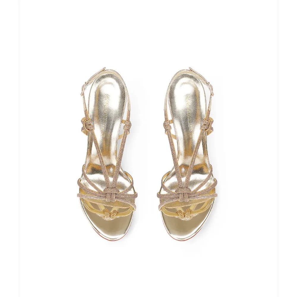 Women Summer New Light Gold Rhinestone Strappy Open Toe Thin Heel High Heel Sandals Fashion Stunning Party Dress Sandals